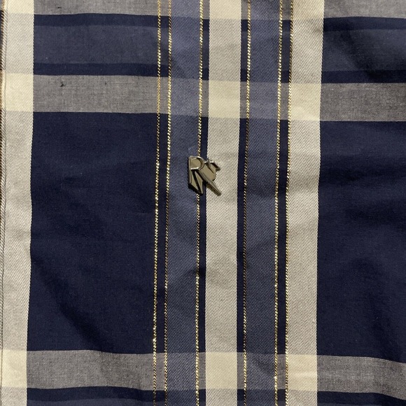 RocaWear Classic Shirt Mens Lg Blue Red‎ Plaid Gold Stitching Button Long Sleeve - Picture 4 of 8